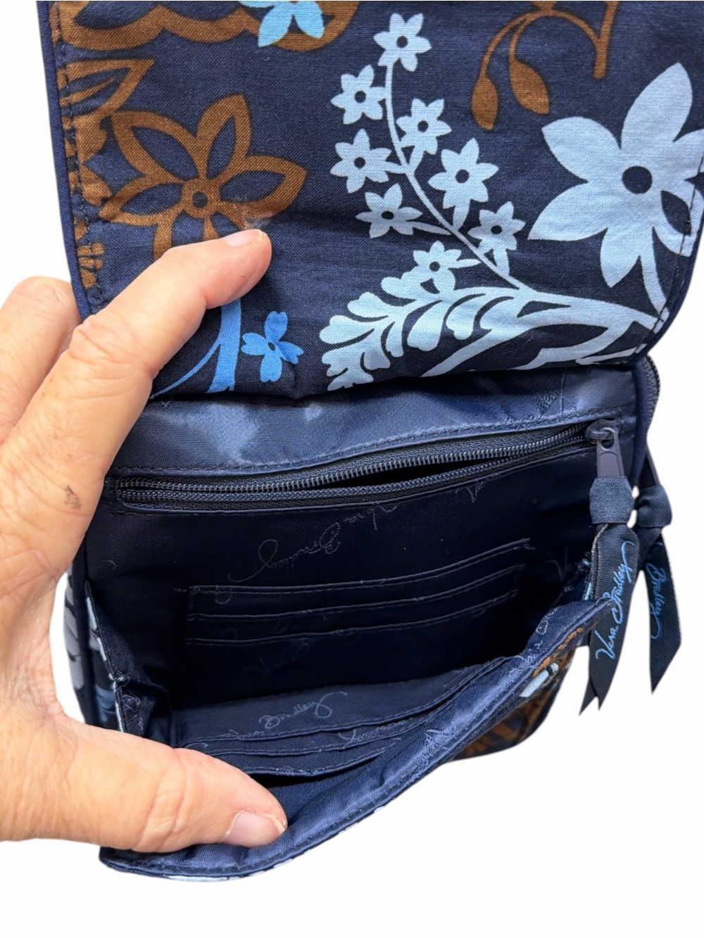 Vera Bradley Mini Hipster Crossbody Bag – Retired Blue & Brown Floral Print - Picture 6 of 8